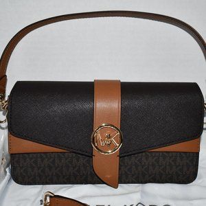 Michael Kors Logo Greenwich MED Convertible Crossbody in Brown/Acorn #30H1GGRl8L